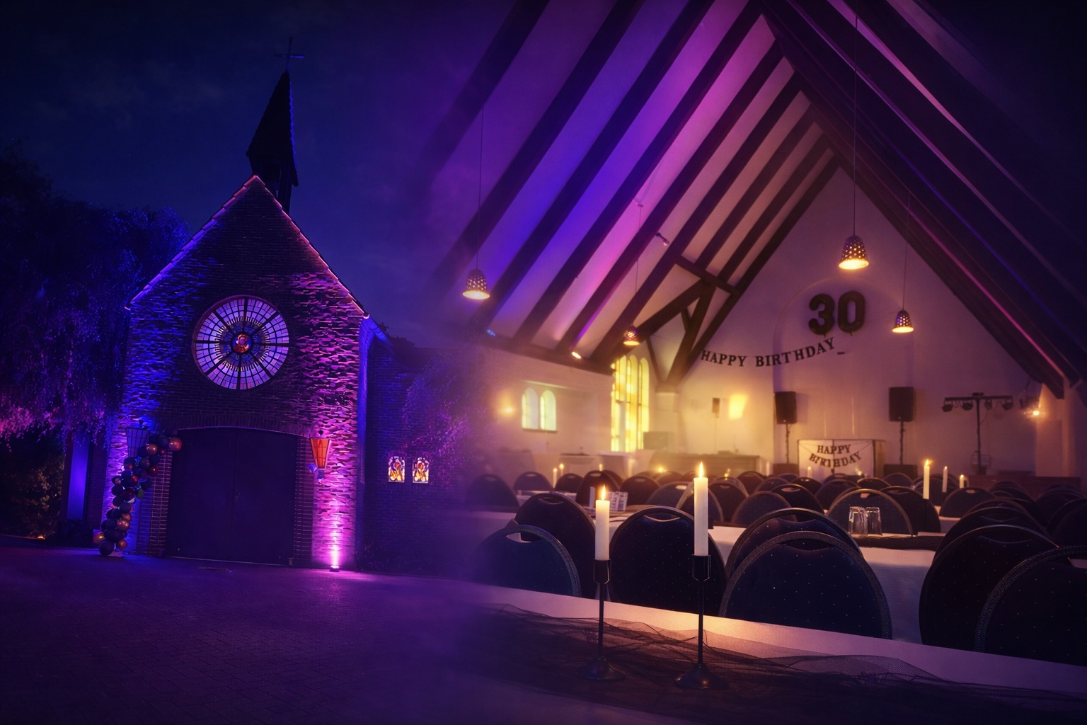 Atmosphärisch beleuchteter Innenraum der DEPI Eventlocation